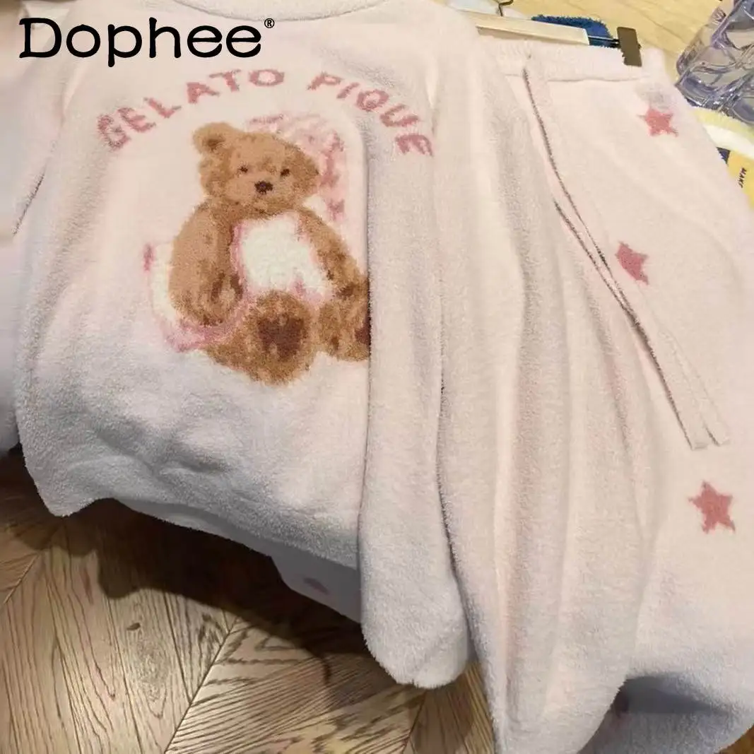 

Осень-зима, новая милая пушистая пижама в японском стиле с длинными рукавами и круглым вырезом, свободная мягкая утолщенная домашняя одежда