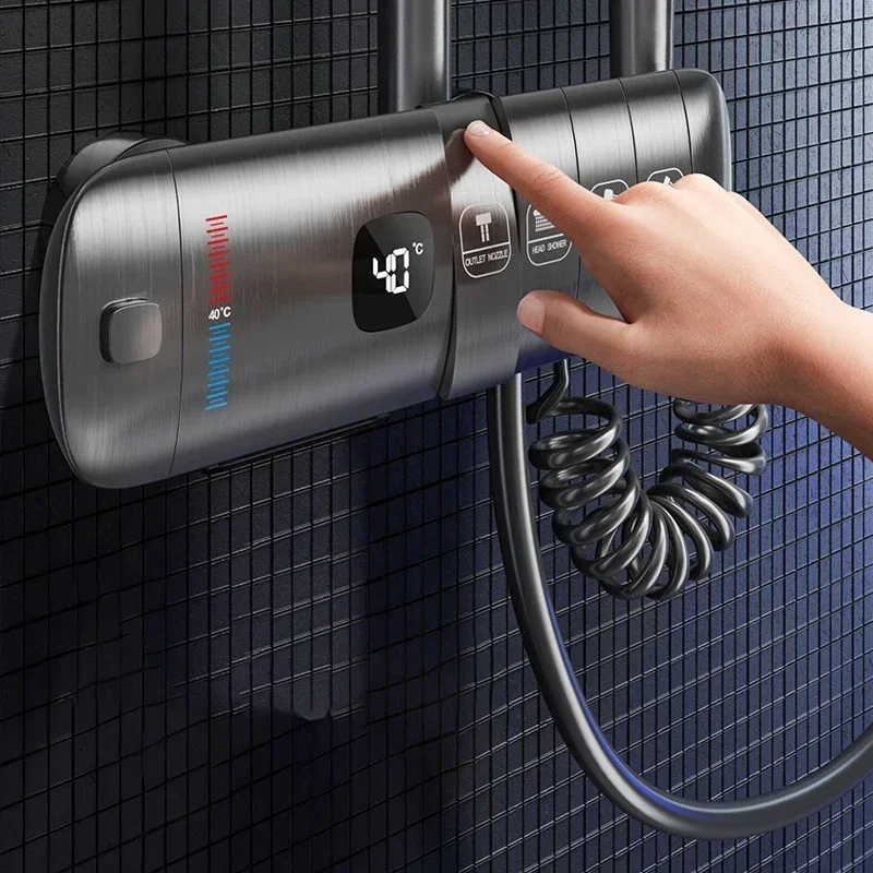 Set Pancuran kamar mandi Digital, keran kamar mandi toilet, sistem Piano panas dingin, keran kamar mandi tembaga kepala pancuran 12 inci