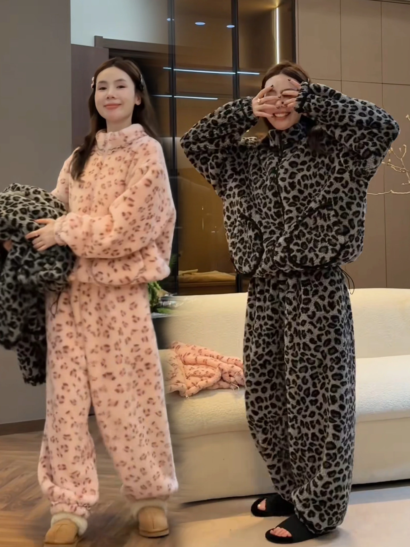 

Korean Style Thickened Coral Fleece Home Clothes Set Women Winter New Casual Loose Can Be Worn outside Sleepwear