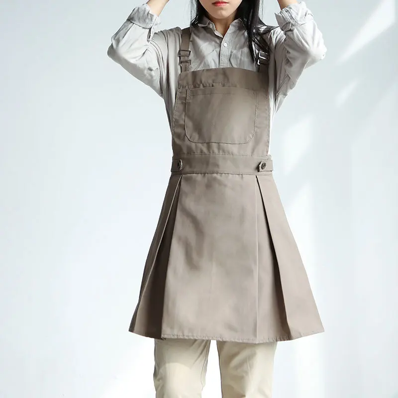 Women's Canvas Apron Multifunctional Pockets Waterproof Home Work Apron Milk Tea Shop Flower Shop Bakery Waiter