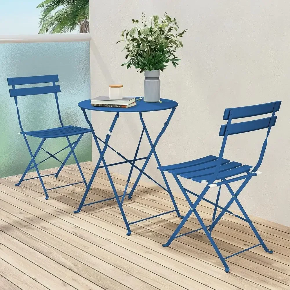 3-Piece Outdoor Patio Furniture Set with Peacock Blue Table and Chairs