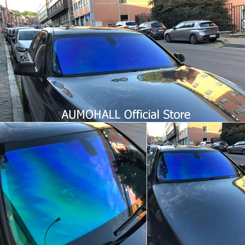 1M x 3M Blue Chameleon VLT67% Windscreen Solar Film Car Window Tint Windshield Protection Foils, Blue change to green sticker