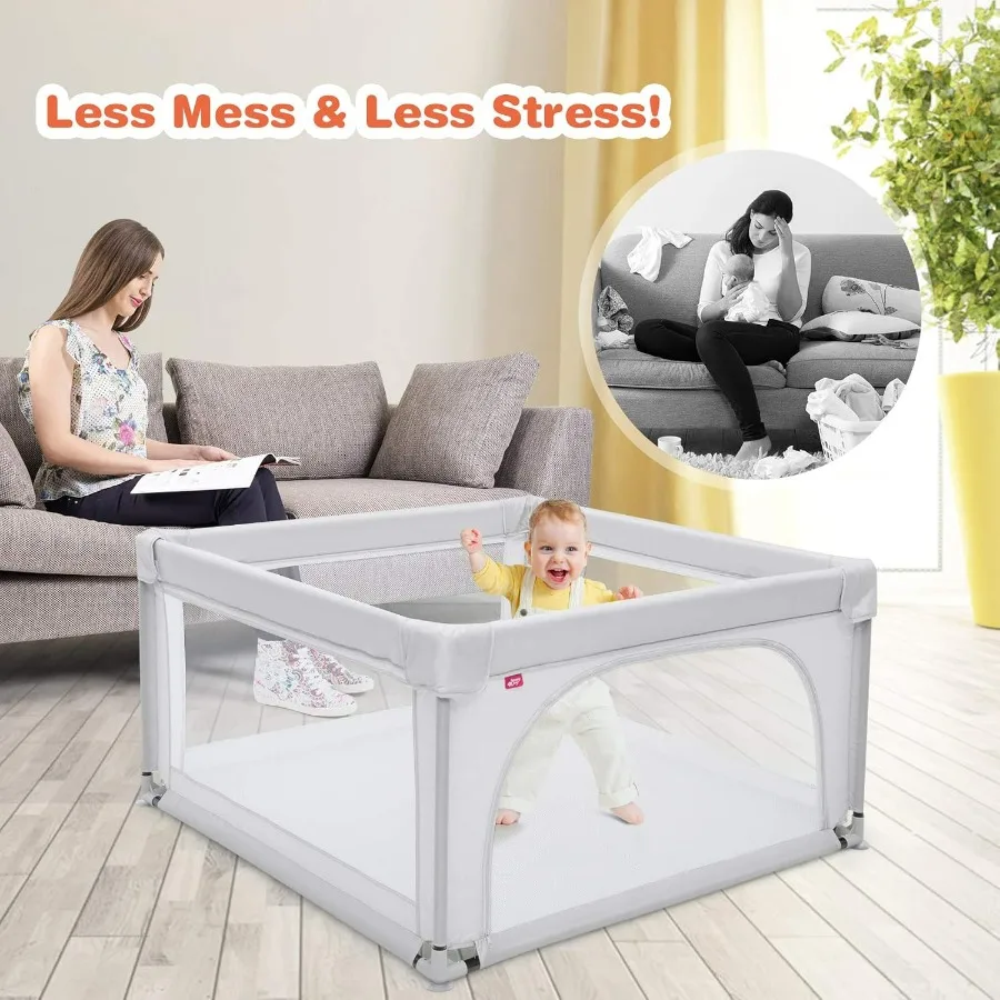 Cercadinho para bebês Extra Grande Playard para bebês com 50 bolas oceânicas Portões de segurança infantis com ventosas antiderrapantes Cercas com respirável