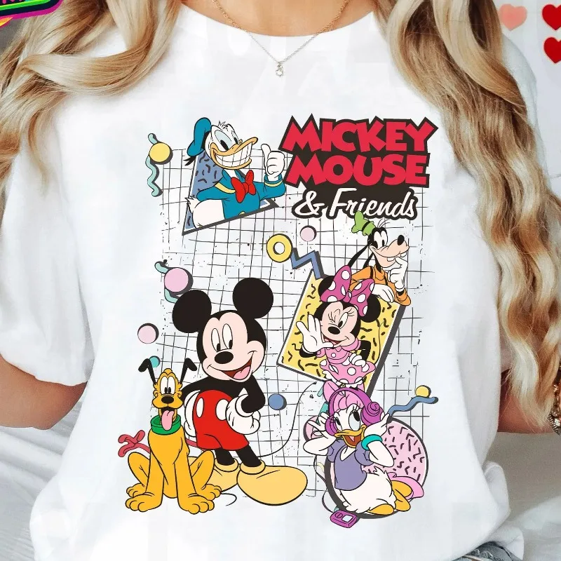 

2025 летняя новая футболка в стиле ретро 90-х годов с изображением Микки Друга, группа футболок Mickey Company в стиле ретро, футболка из чистого хлопка с круглым вырезом