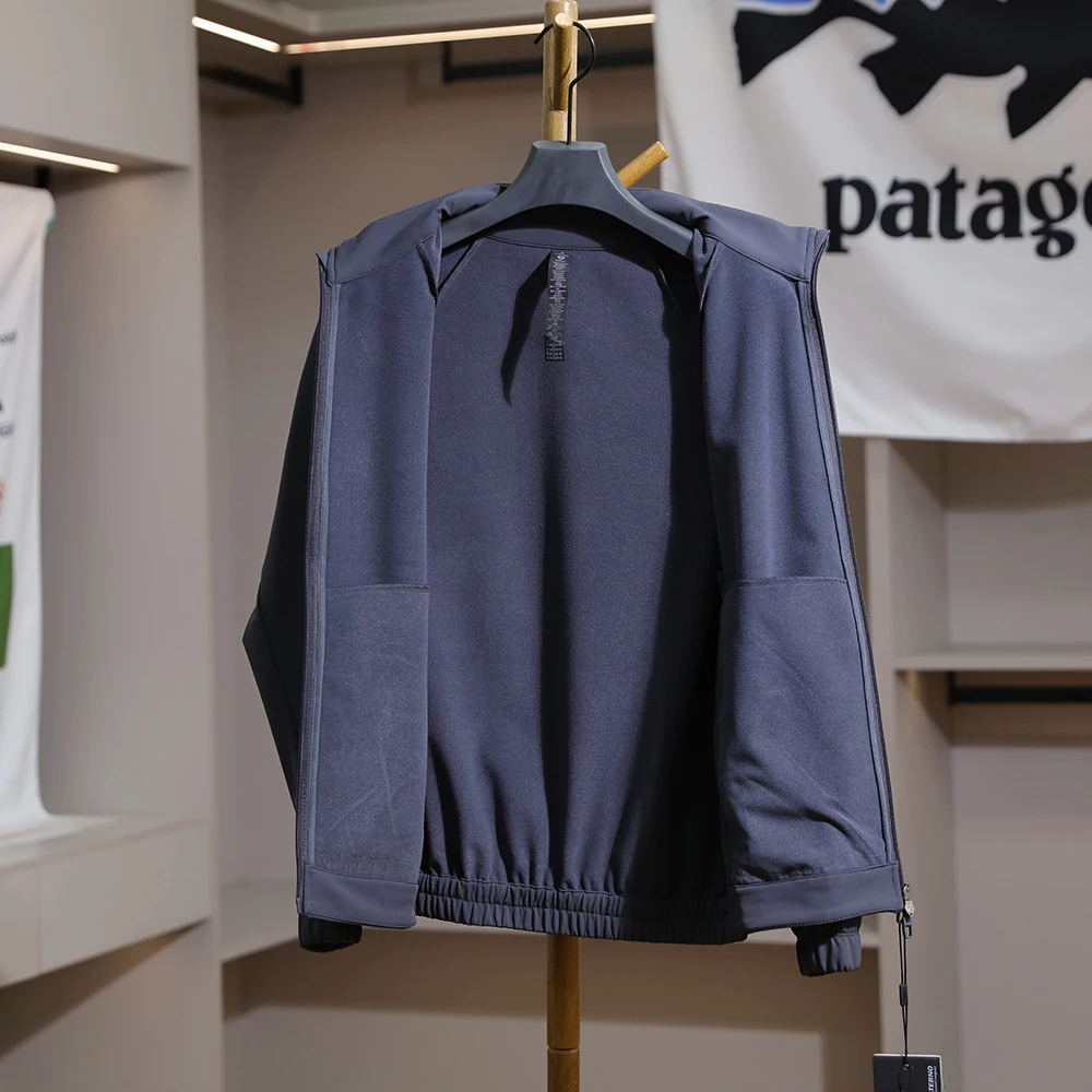 Men's Outdoor Windproof Waterproof Stand Collar Jacket Coat Durable Woven Fabric Long Sleeve Casual Style Zipper Closure