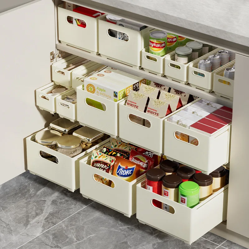 Organizador de cajón de armario de cocina, cesta de almacenamiento expandible de ángulo recto, caja de plástico extraíble, organizador de armario profundo