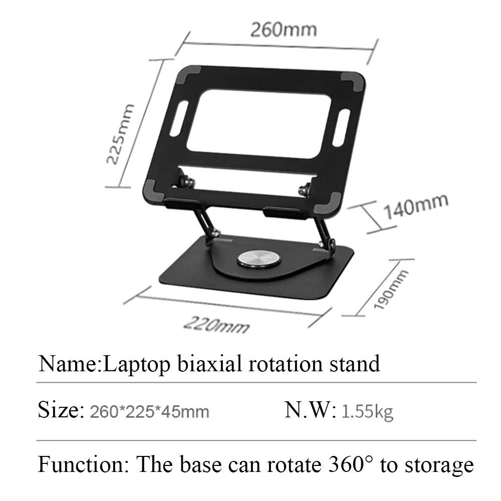 LORYI Laptop Stand For Desk Adjustable Computer Stand With 360° Rotating Base Carbon Steel Foldable & Portable Fits MacBook