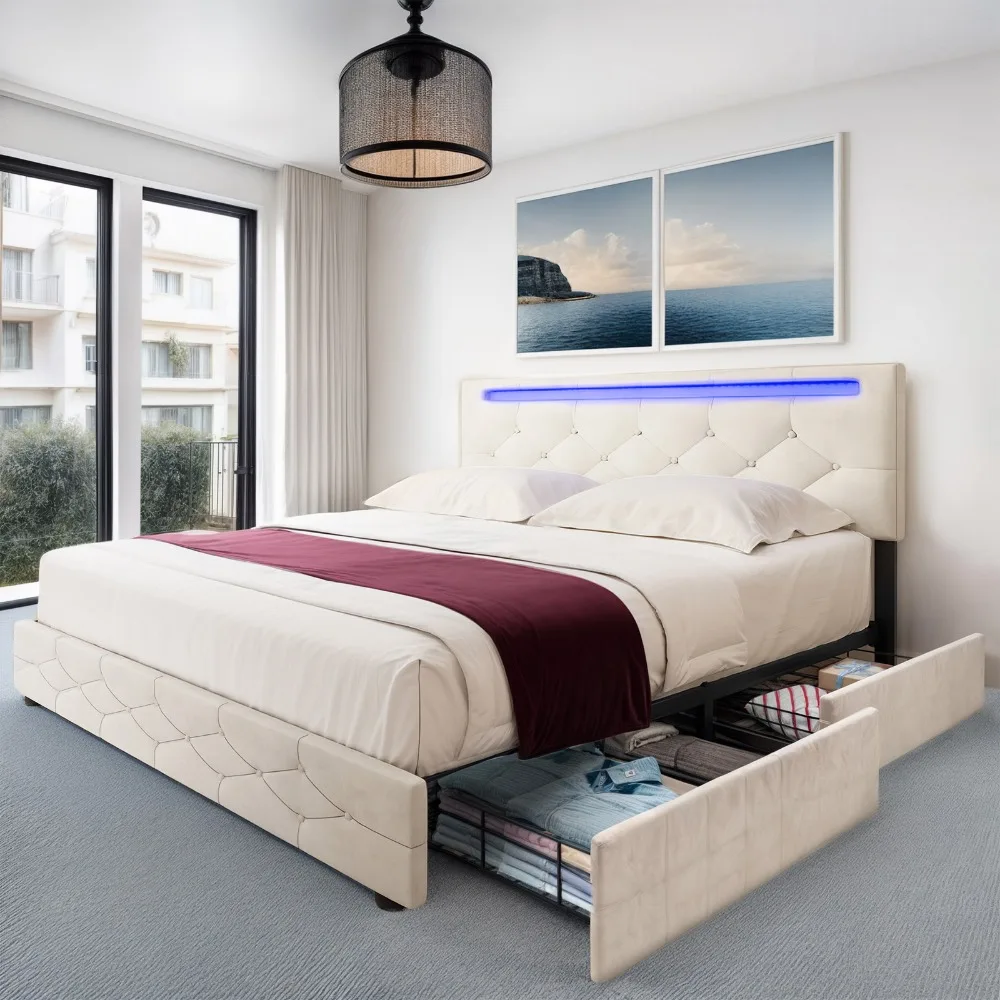 

Бежевый каркас кровати размера «queen-size» с регулируемой высотой изголовья