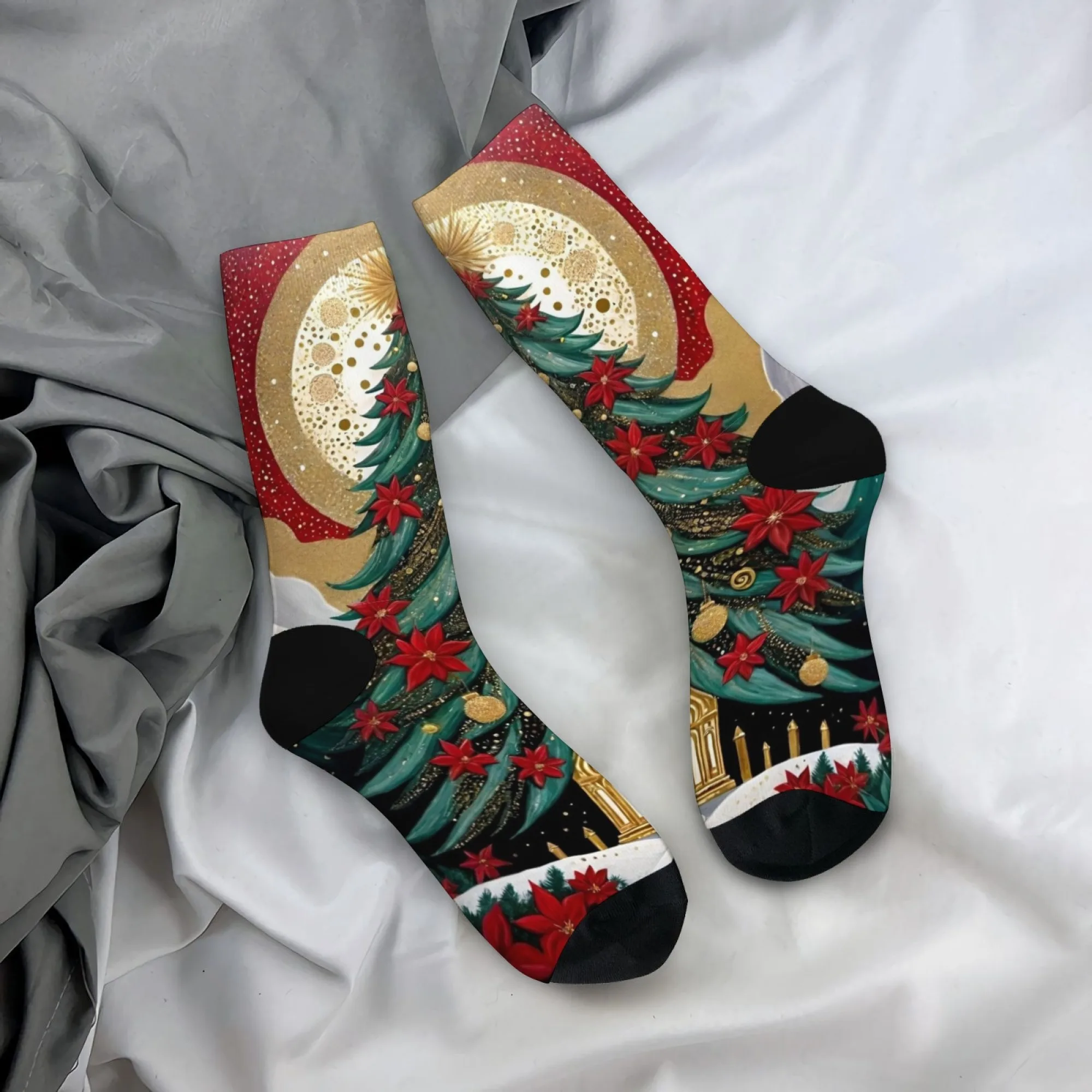 Kaos Kaki Motif Pohon Natal Kaos Kaki Pria untuk Liburan Kaos Kaki Crew Lembut Nyaman Desain Natal Hadiah Keluarga untuk Pria Kaos Kaki Pesta Unik