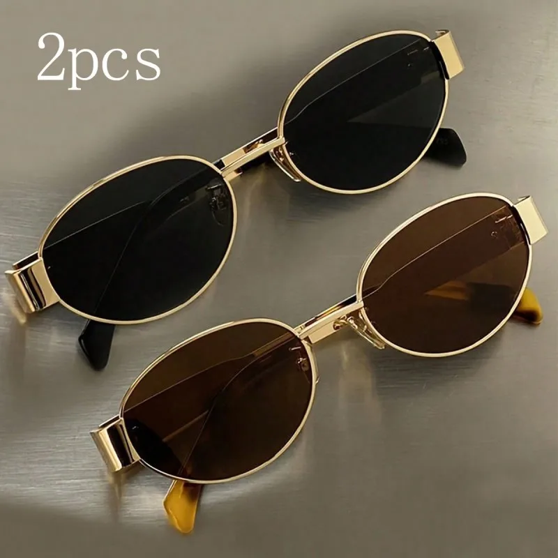 2pcs Summer Trendy Glasses Set Rhombus Oval Frame Fashion Glasses Suitable for Daily Commute and Street Photography Accessories