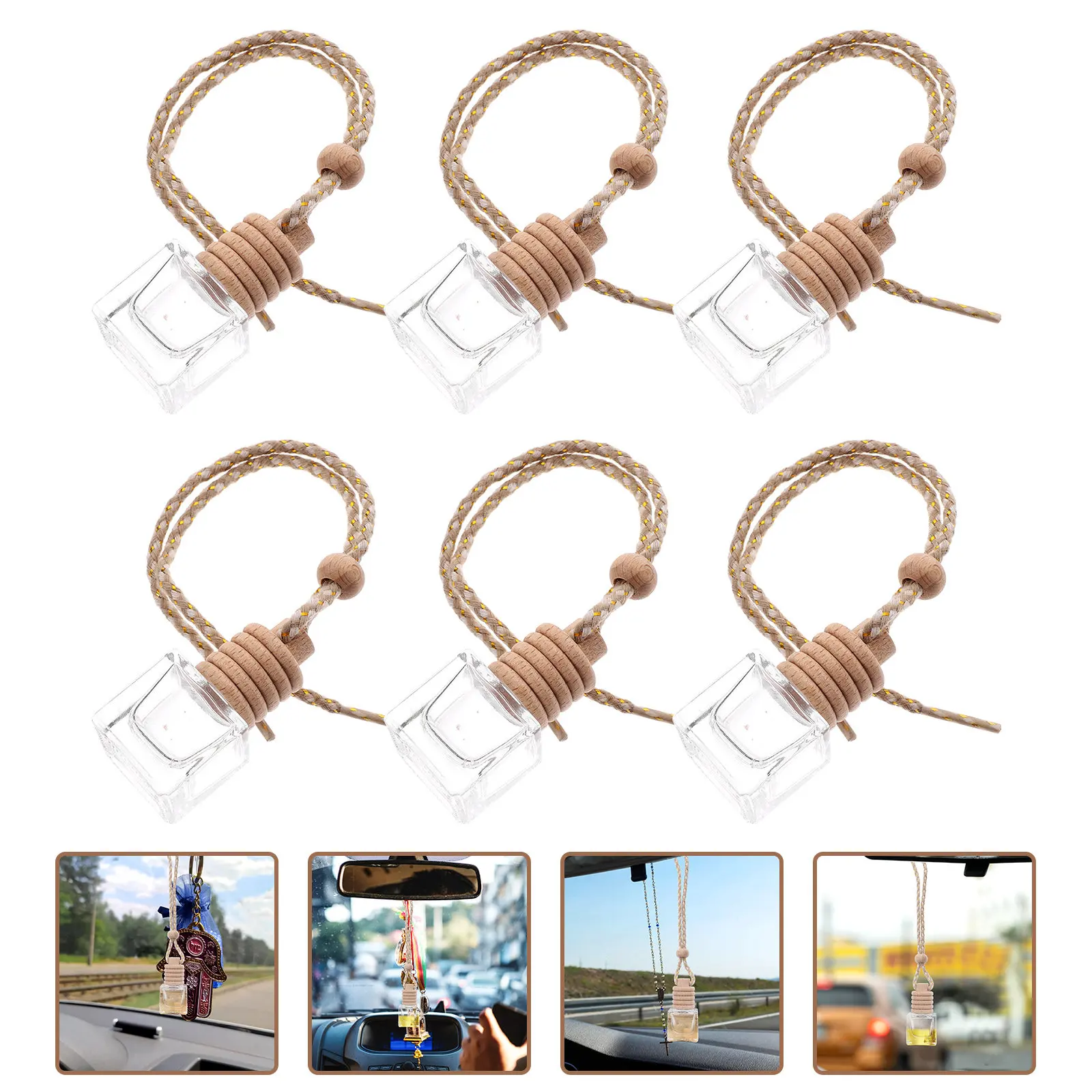 6Pcs Car Hanging Diffuser Bottles Empty Glass Perfume Bottles Refillable Air Freshener for Car Vent Decoration