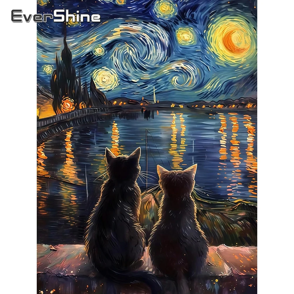 Evershine 5D Diamant-Mosaik Cartoon-Kunst Vollflächiges Bild Stickerei Katze Strass Kreuzstich Diamantmalerei Wanddekoration