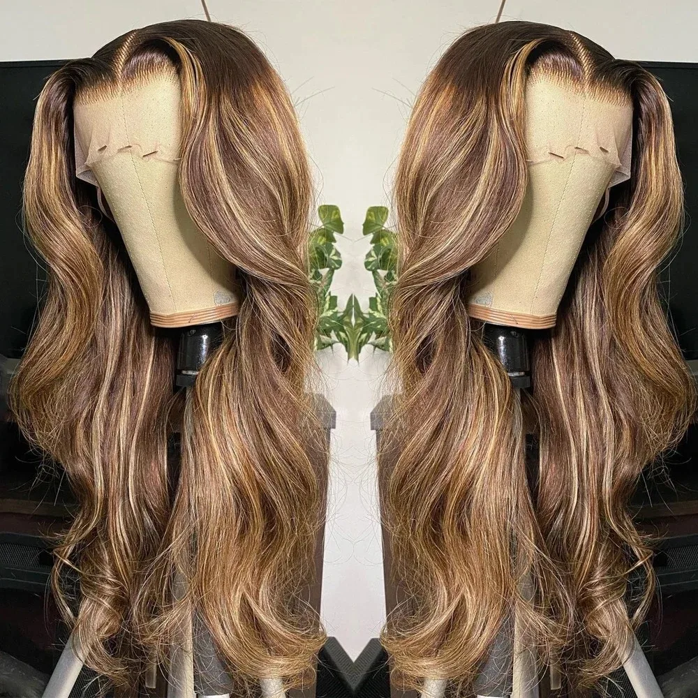

13x4 Lace Front Human Hair Body Wave 30 Inch Highlight Transparent Lace Frontal Wig Brazilian 200 density For Black Women