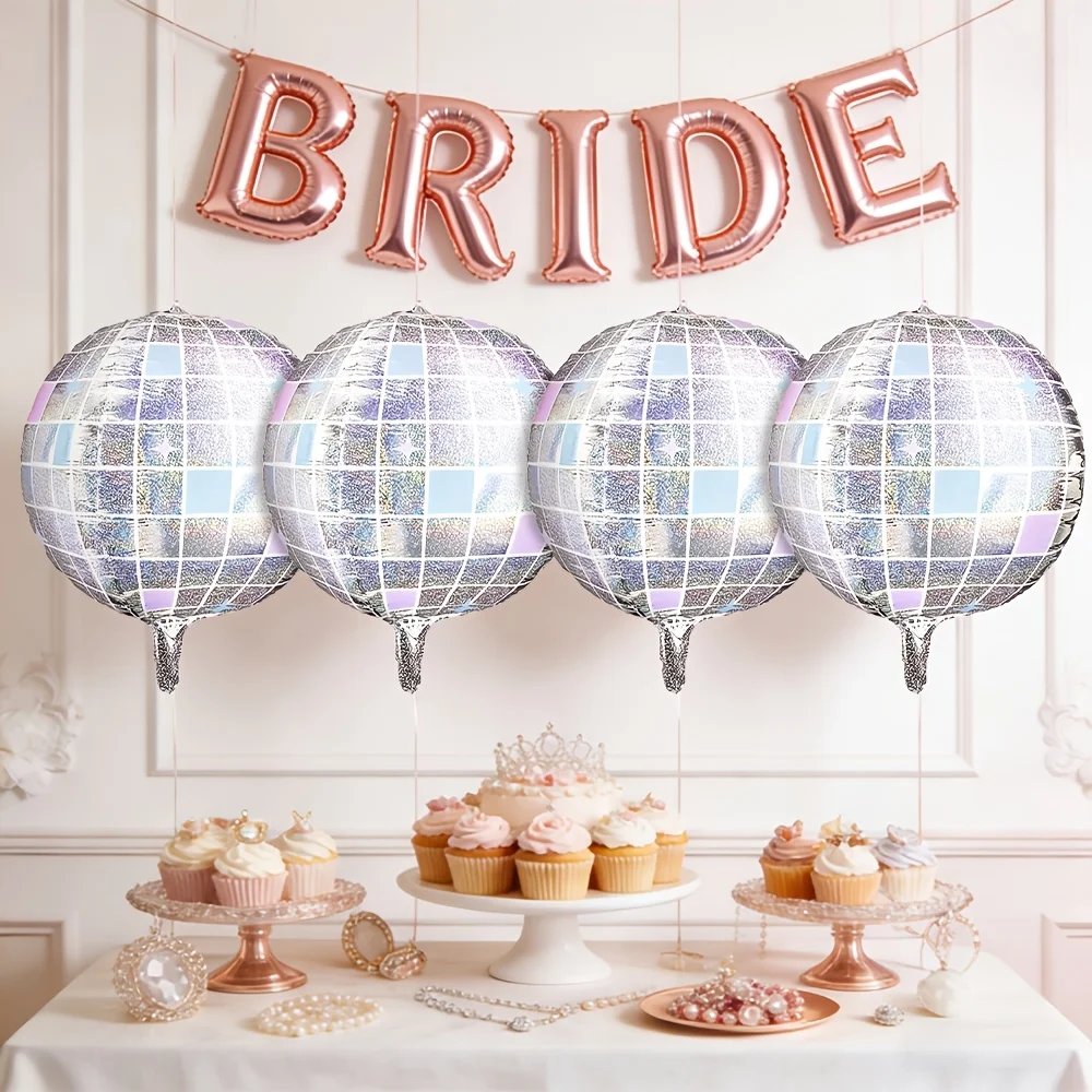4 Stück Fetti Schillernde Disco-Kugel Folienballons K-Pop-Inspirierte Disco-Junggesellinnenabschied-Party-Deko Ausgefallene Geburtstagsfeier-Zubehör – Detail 2