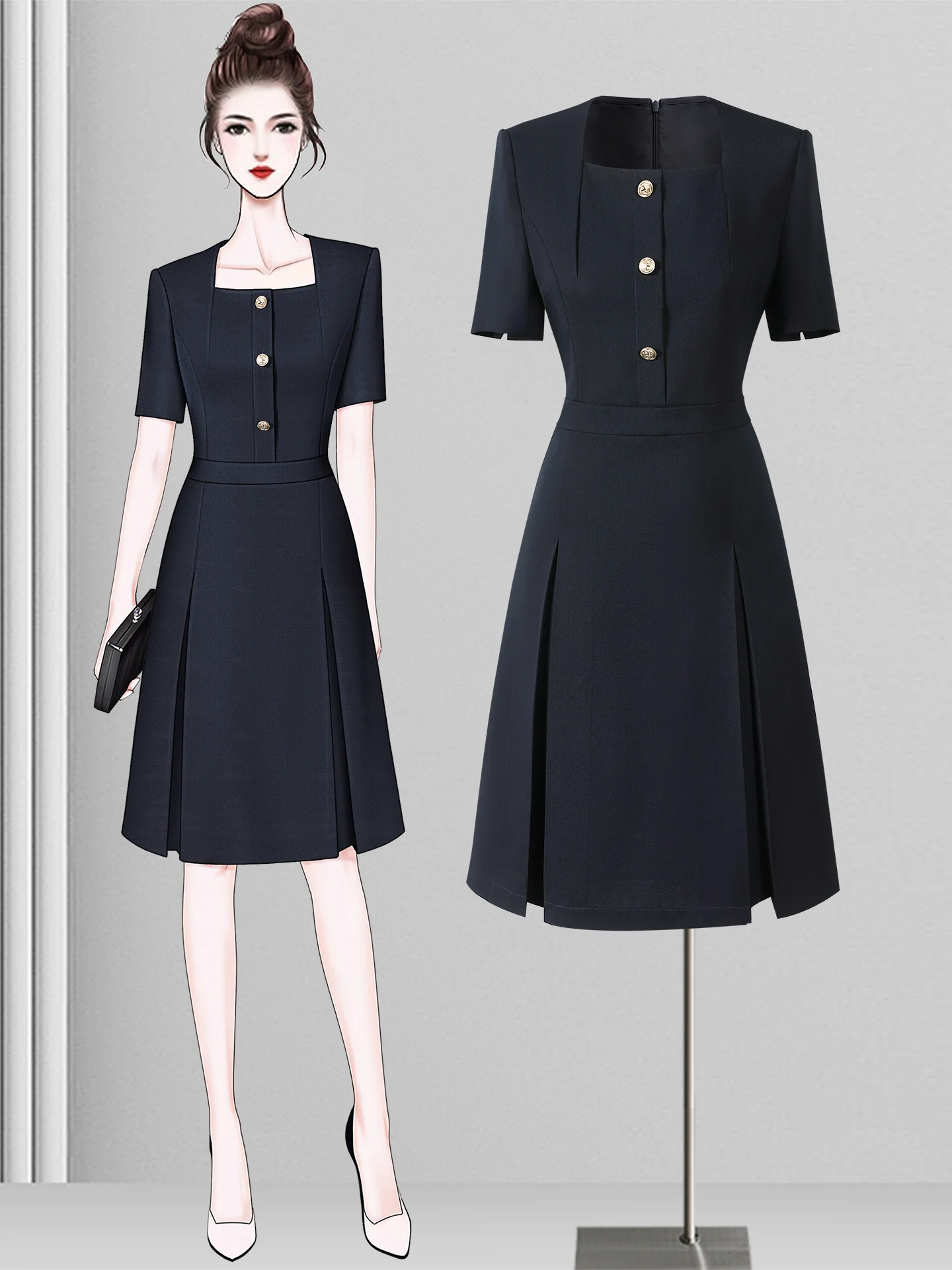 

Professional Women's Summer Slim Fit Fashionable Dress Waist Cinched Workwear for Jewelry Store Sales Staff And Teachers