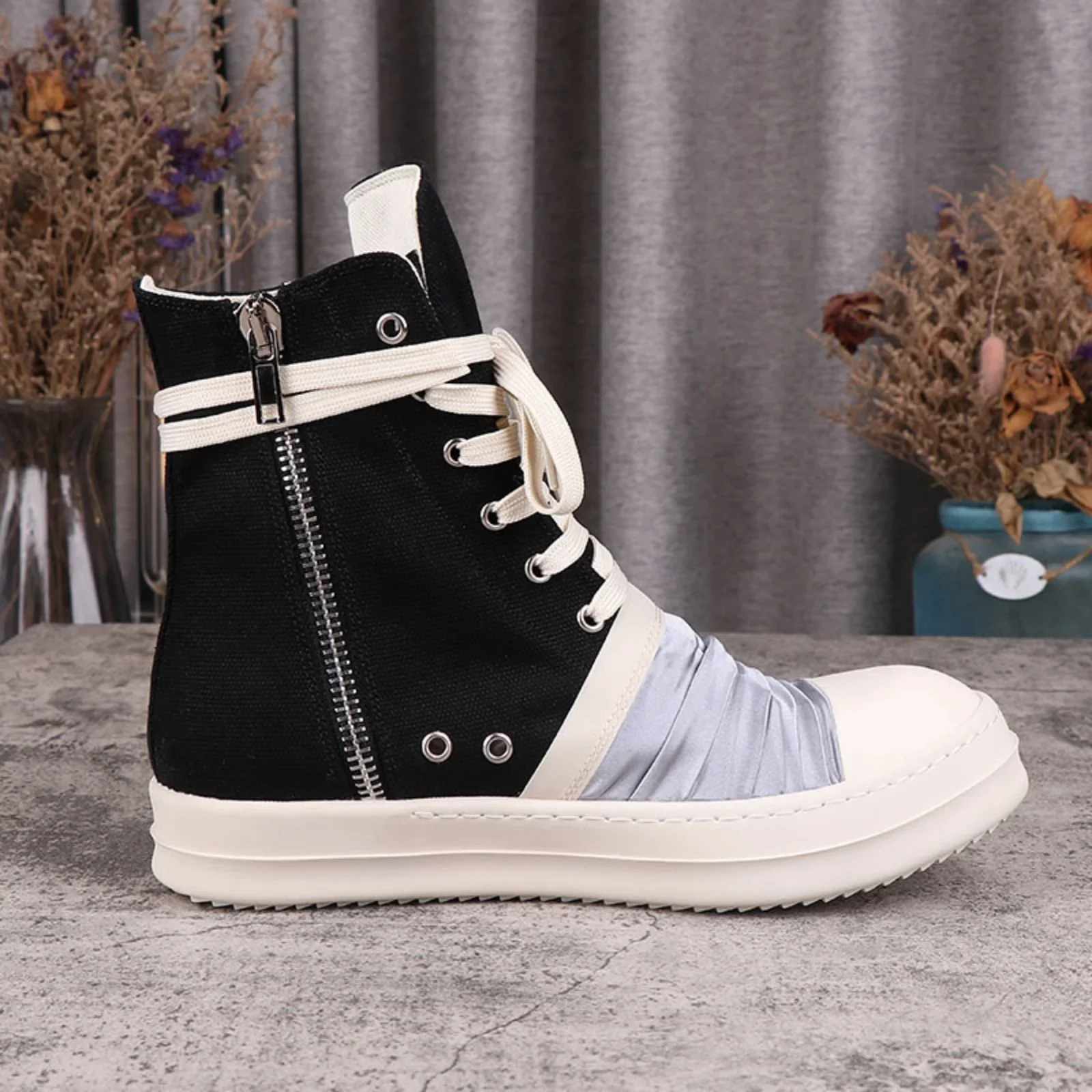 High top Quality Men and Women Casual Sneakers 35-48 Fashion Designer Canvas shoes Punk Goth Zipper RO Trendy Tennis shoes