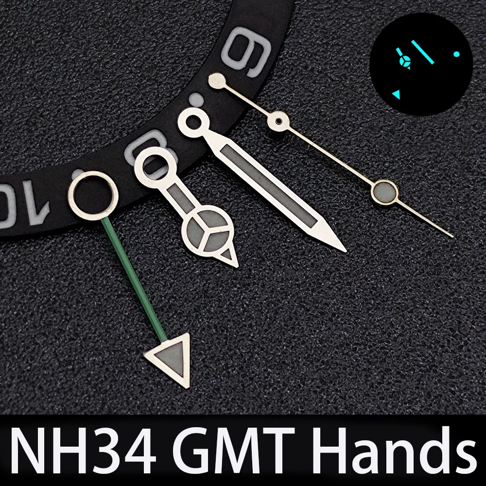 New NH34 Watch Hands blue-green luminous GMT watch pointer fits NH34 NH35 automatic movement men's watch parts