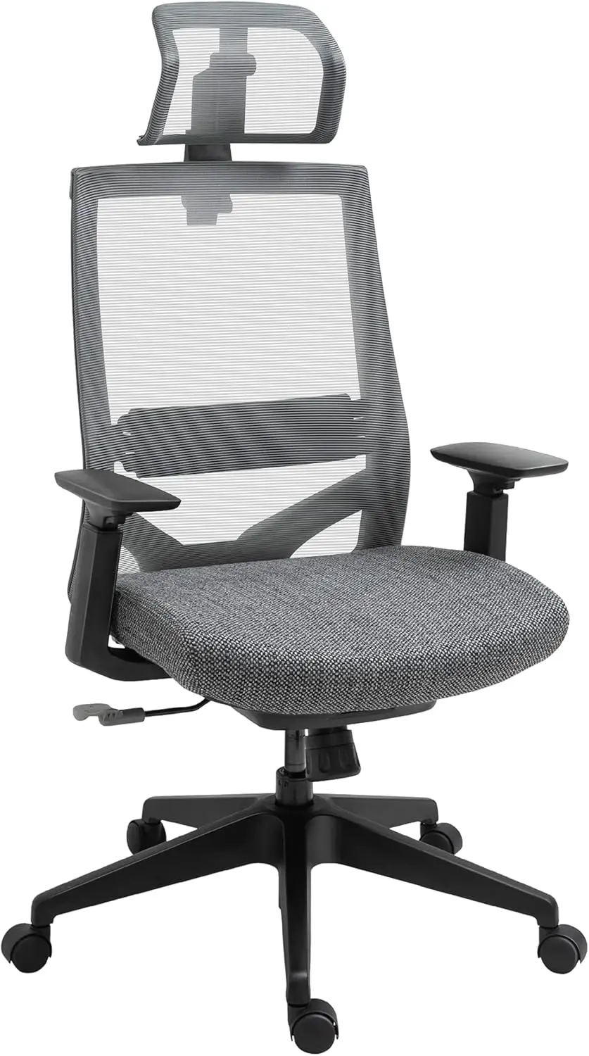 Vinsetto Mesh Fabric Home Office Task Chair with High Back, Adjustable Seat, Recline, Headrest and Lumbar Support, Grey