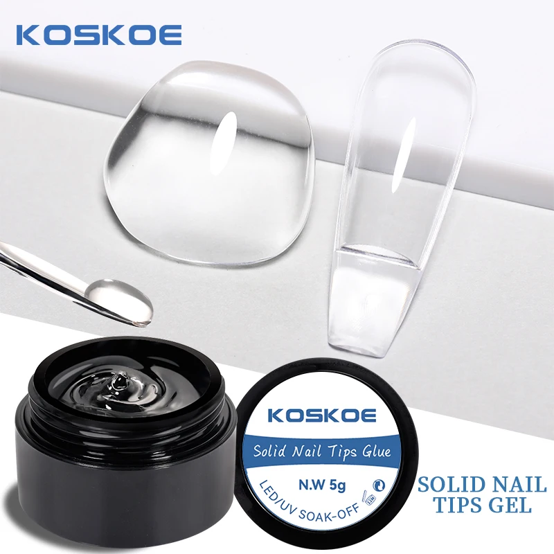 KOSKOE-puntas de uñas de Gel sólido, 5g, parche adhesivo fácil de pegar, puntas de modelado sin flujo, Gel de extensión UV de uñas sólidas transparentes