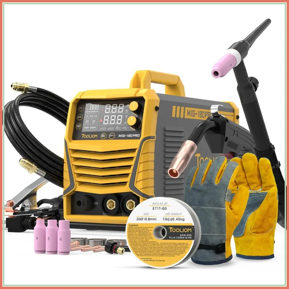 

4-in-1 MIG Welder 180A for Gas/Flux MIG, Stick, Lift TIG Multiprocess Welding Machine Kit with Torch, 110V/220V