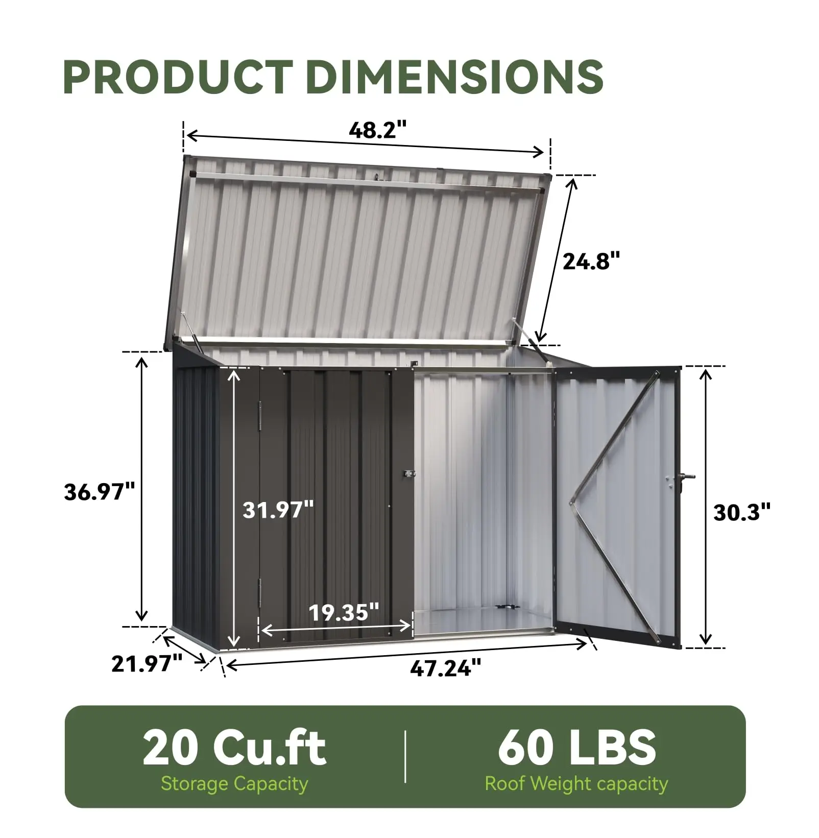 Outdoor Storage Cabinet 20 Cu.Ft Metal Storage Shed with Floor