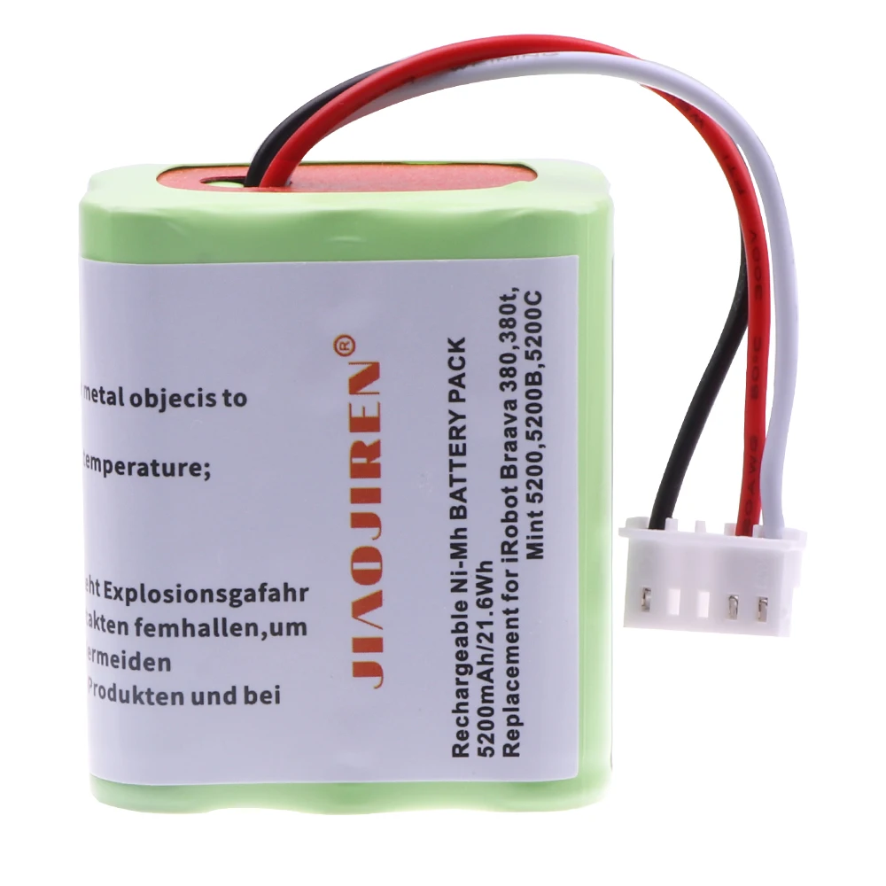 7.2V NI-MH 5200mAh Battery for iRobot Braava 380T 380 390T Mint 5200 5200B 5200C Vacuum Cleaner upgraded 3000MAH NI-MH Battery