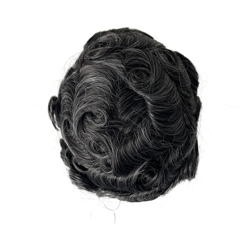 Brazilian Virgin Human Hair Systems #130 Grey Color 32mm Wave Unit 8x10 Full Lace Toupee for Men