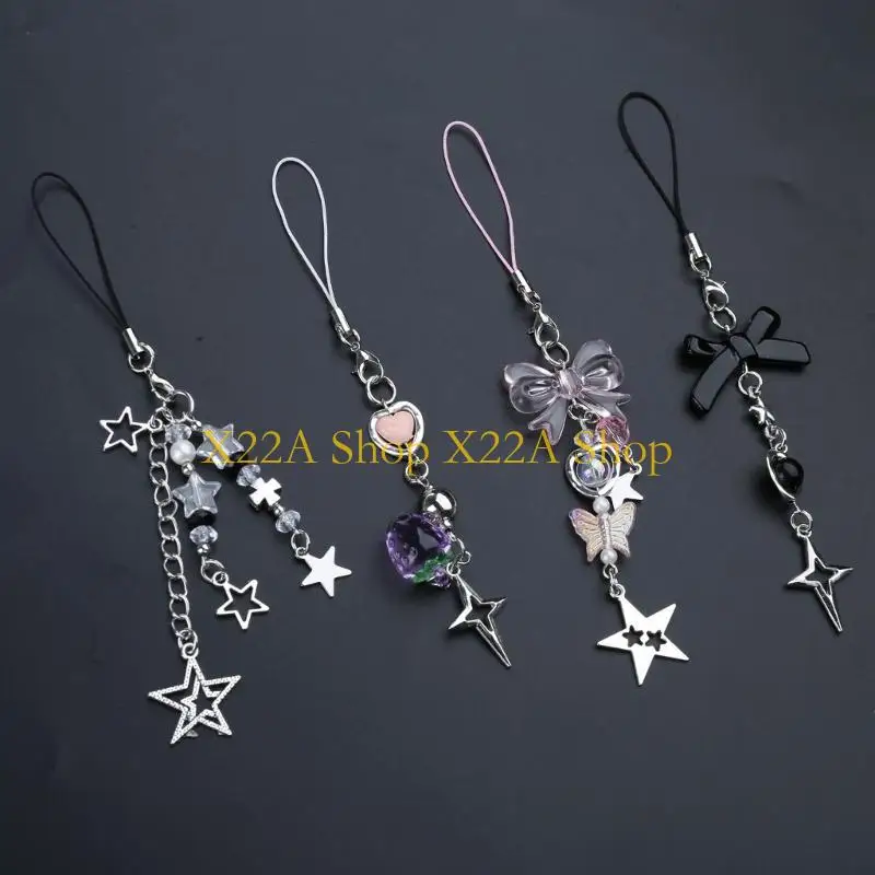 

Unique 4Pcs Fashion Bowknot Star Pendant Phone Strap Portable Lanyard for Girls Women