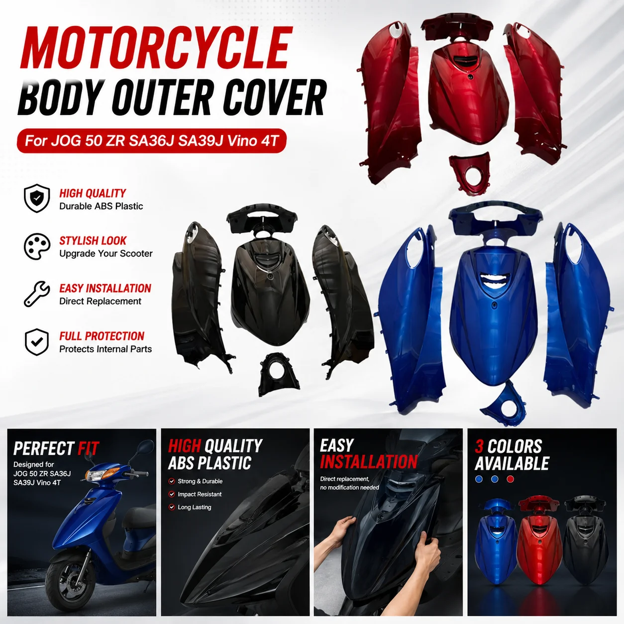 Body Kit Plastic motorcycle Front cover  Side cover Motorcycle Accessories for JOG 50 ZR SA36J SA39J Vino 4T Full Fairing Kit