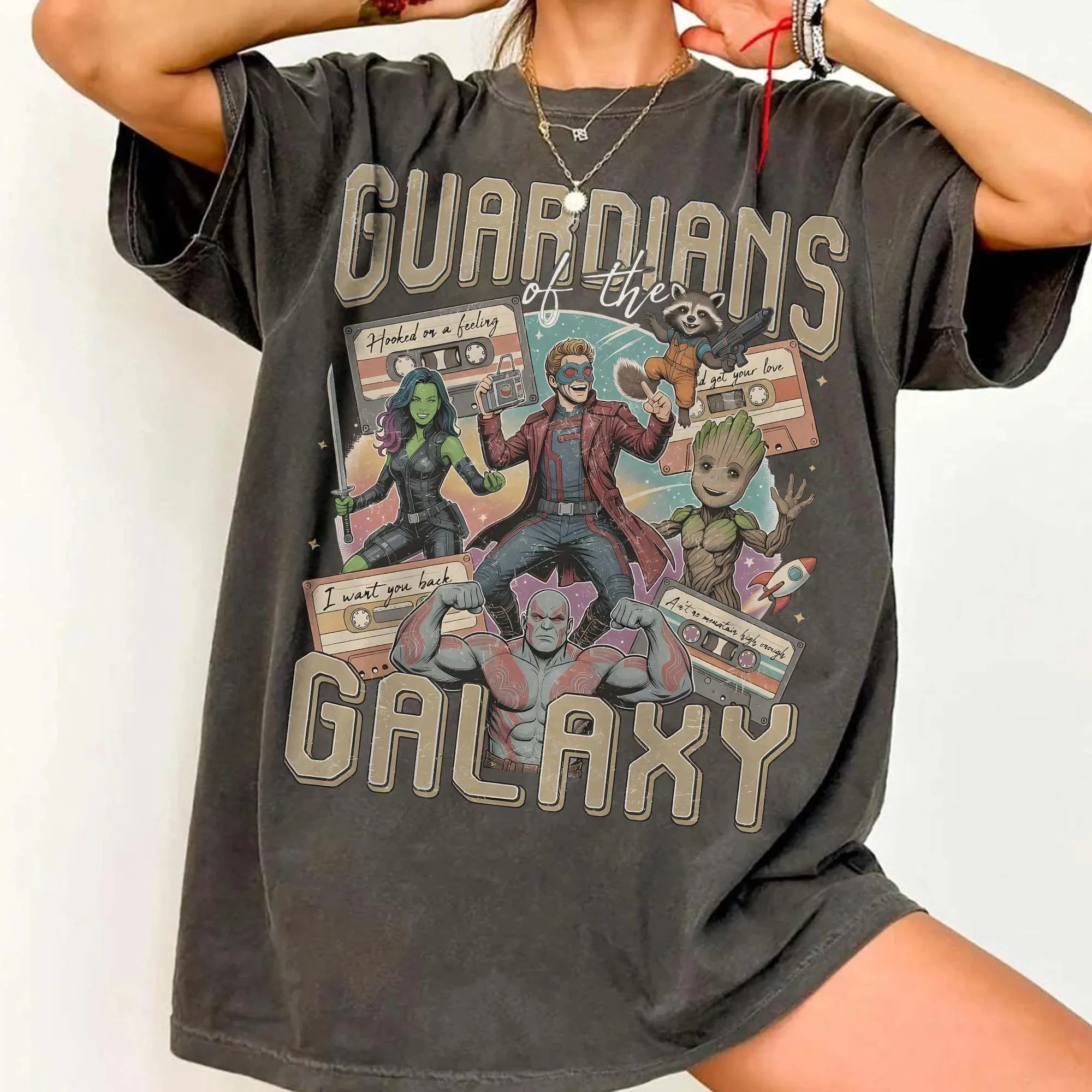 Guardians Of The Galaxy Graphic T‑Shirt, Unisex O‑Neck Short‑Sleeve Star Lord Vintage Avengers Team Trip Family Casual Fan Top