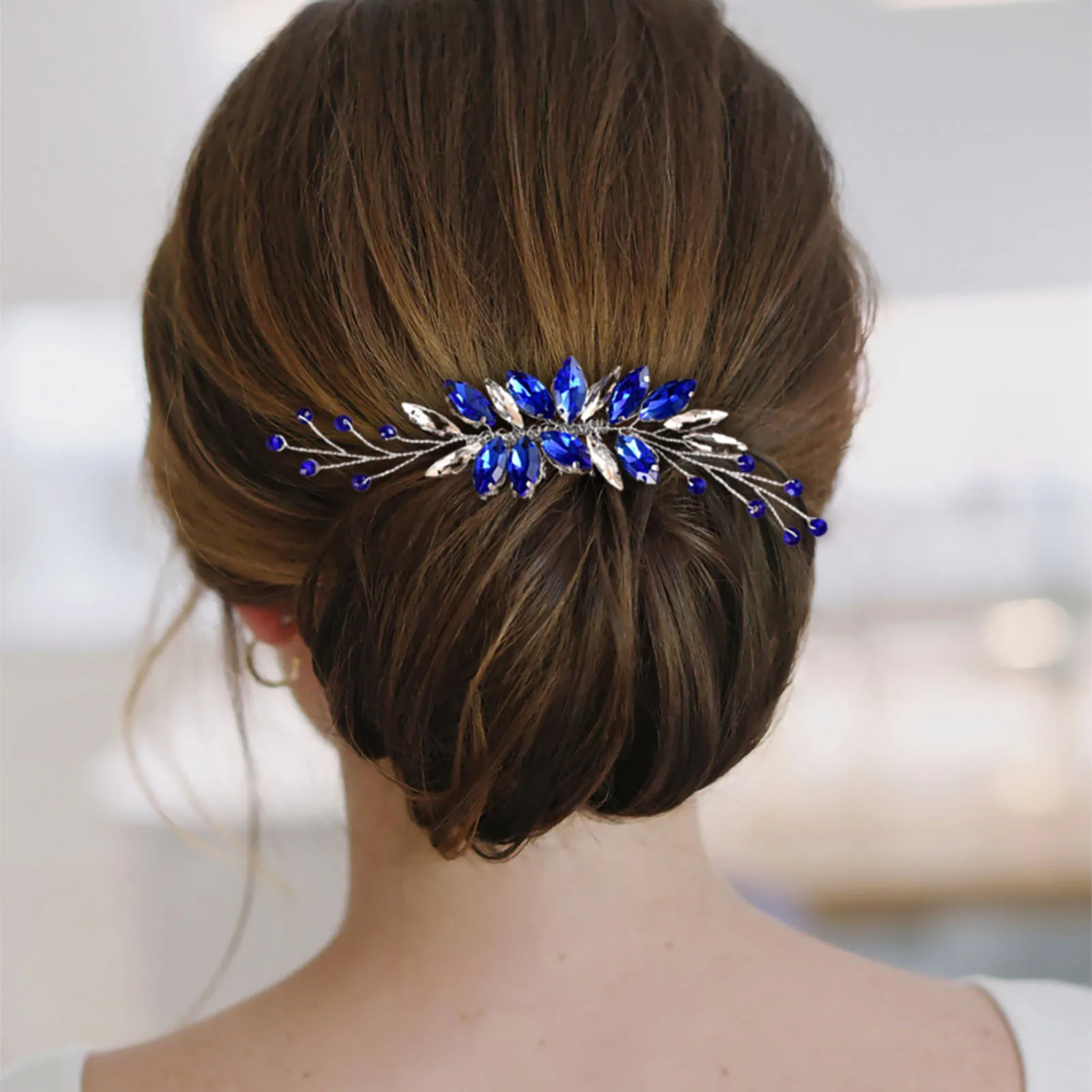 Wedding Hair Clip Hair Jewelry Headdress Hair Comb Headband Blue White Crystal Hair Accessories for Birthday Party Headwear