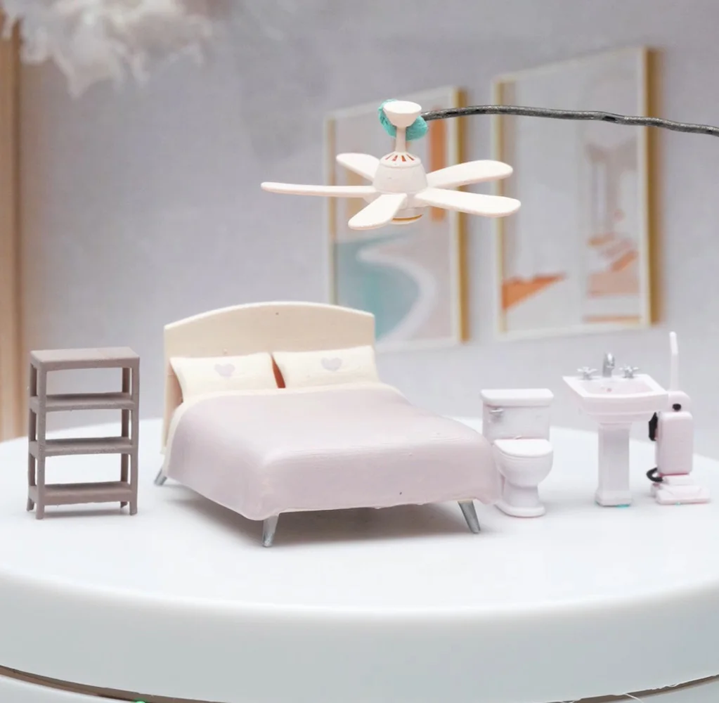 Miniature Figure 1/64 Table Chairs Bed Toilet Furniture Model Indoor Scene 3D Print Mini Doll Model Props Display Matching