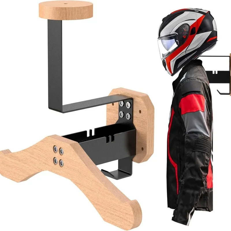2-in-1-motorcycle-helmet-and-racing-suit-hanger-walnut-helmet-rack-convenient-solid-wood-mount-vest-equipment-easy-installation