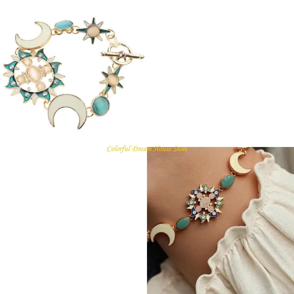 سوار الذهب الأنيق J7JB مع أشكال Sun Moon Star ولهجات أوبال للتجمعات #1