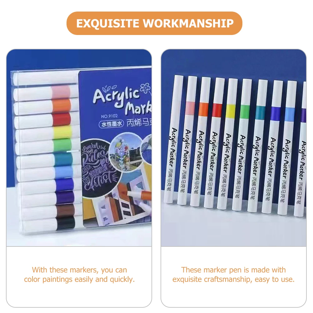 

12 Pcs Paint Pen Acrylic Markers Graffiti Pens Multipurpose Water-based Painting Drawing