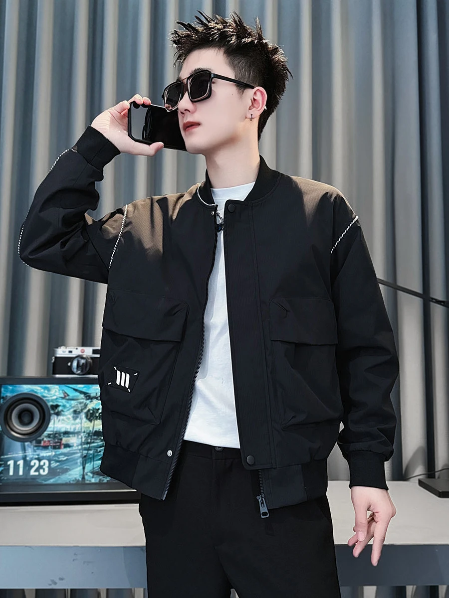 

Повседневная мужская куртка Jaet, модная бейсбольная рубашка, антистатическая полиэфирная ткань, длинная застежка-молния свеча, без бренда, молодежная мода