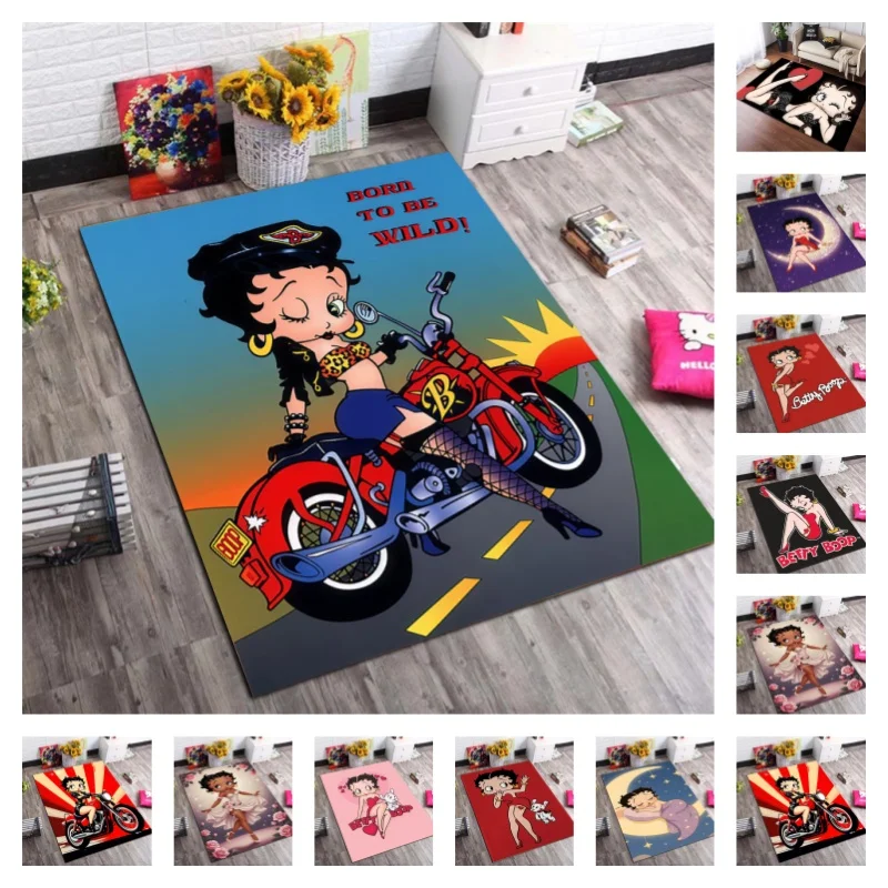 Коврик для пола Betty Boop Born To Be Wild Motorcycle Biker, противоскользящий, для гостиной, спальни, декоративный, для любителей мотоциклов