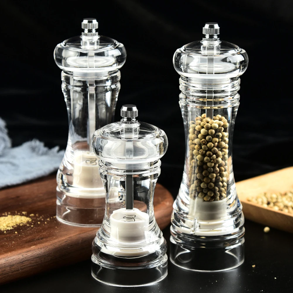 Transparent Acrylic Pepper Grinder Manual Pepper Mill Adjustable Coarseness Ceramic Seasoning Jar Multisize Kitchen Cooking Tool