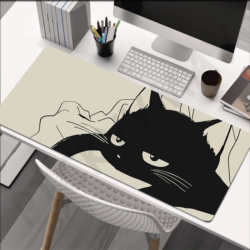 Gamer MouseSub Ink Cat Tapis de souris imperméable, Grands polymères de souris, Caoutchouc naturel, Bureau Lea PC, Tapis de bureau, Design