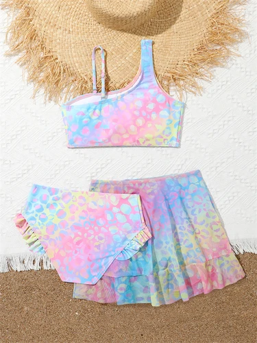 Imagen 2 del producto Bikini para niñas, traje de baño 2026, nuevo conjunto de Bikinis con tirantes degradados para niños, traje de baño de tres piezas, ropa de playa para verano, traje de baño para nadar