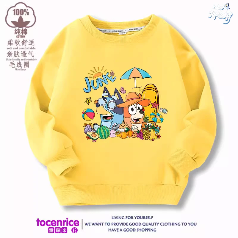

Толстовка Bluey для мальчиков Коллекция весна-осень 2024 Высококачественная хлопковая без бархата с круглым вырезом осенняя одежда для детей