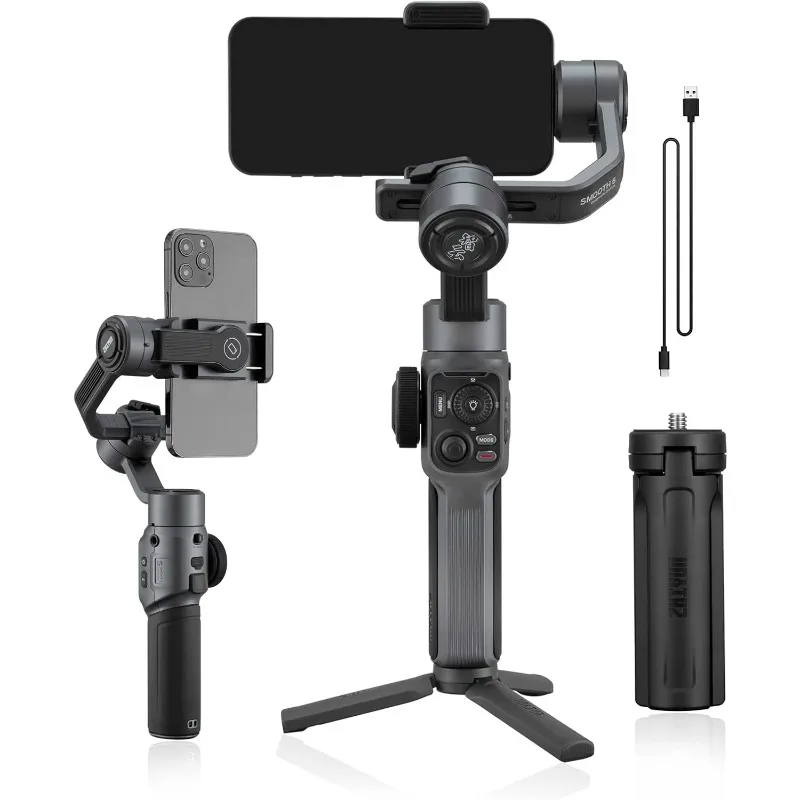 Smooth 5S AI 3-Axis Handheld Gimbal Stabilizer with Dual-Side Magnetic Lights for iPhone Smartphone Android Cell Phone