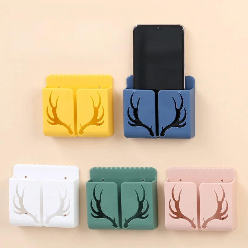 1 pièce Boîte de rangement murale créative en forme de cornes de cerf, support universel pour télécommande, rangement mural sans perforation pour chambre