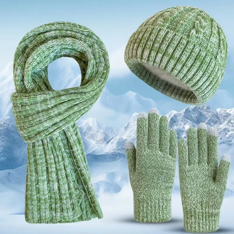 Modische Plüsch-Strickmütze, Schal, Handschuhe für Damen und Herren, dicke Winterschals, warmes dreiteiliges Set, Kleidungszubehör, Geschenk