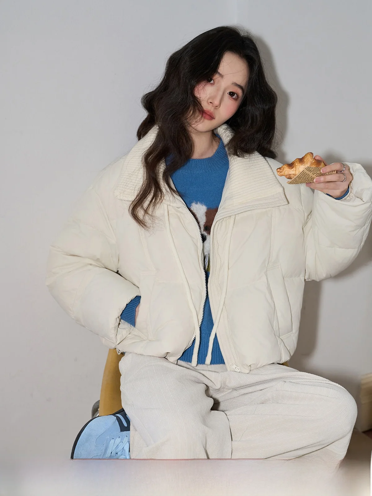 

Women's ort Sle Du down Jaet Warm Knitted Splicing Coat Stand Collar 90% White Du Feather Winter Faion Outerwear