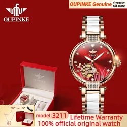 OUPINKE 3211 Automatic Watch for Ladies Hollow out Diamond Deer Design Ceramic Strap Waterproof Luminous Ladies' Watches NEW