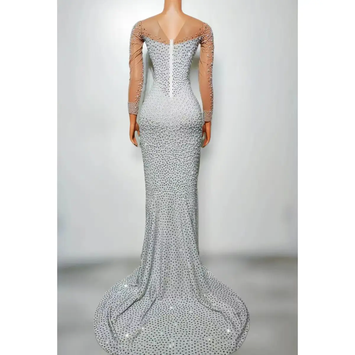 Full Diamond Slimming Sexy Tail Long Dress Bar DJ Nightclub Female Singer Dance Team Stage Dress Party Theme Show Clothing