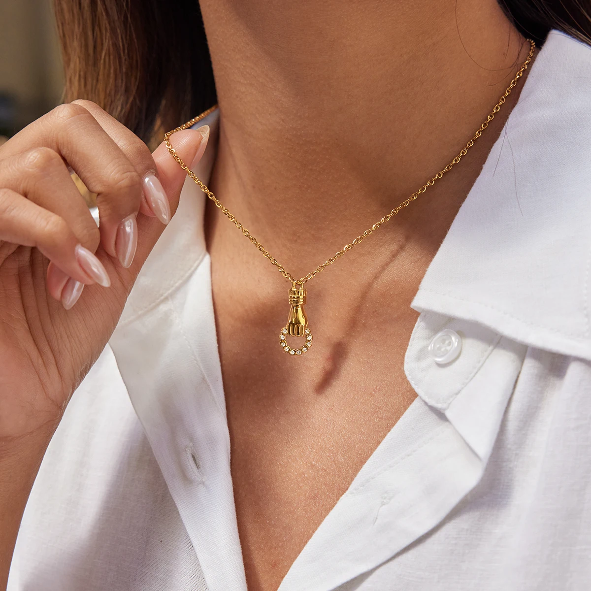 Zora فريدة من نوعها الصداقة اليد التعميم الجوف قلادة قلادة المرأة مقاوم للماء الفولاذ المقاوم للصدأ المجوهرات الكلاسيكية أفضل هدية #4