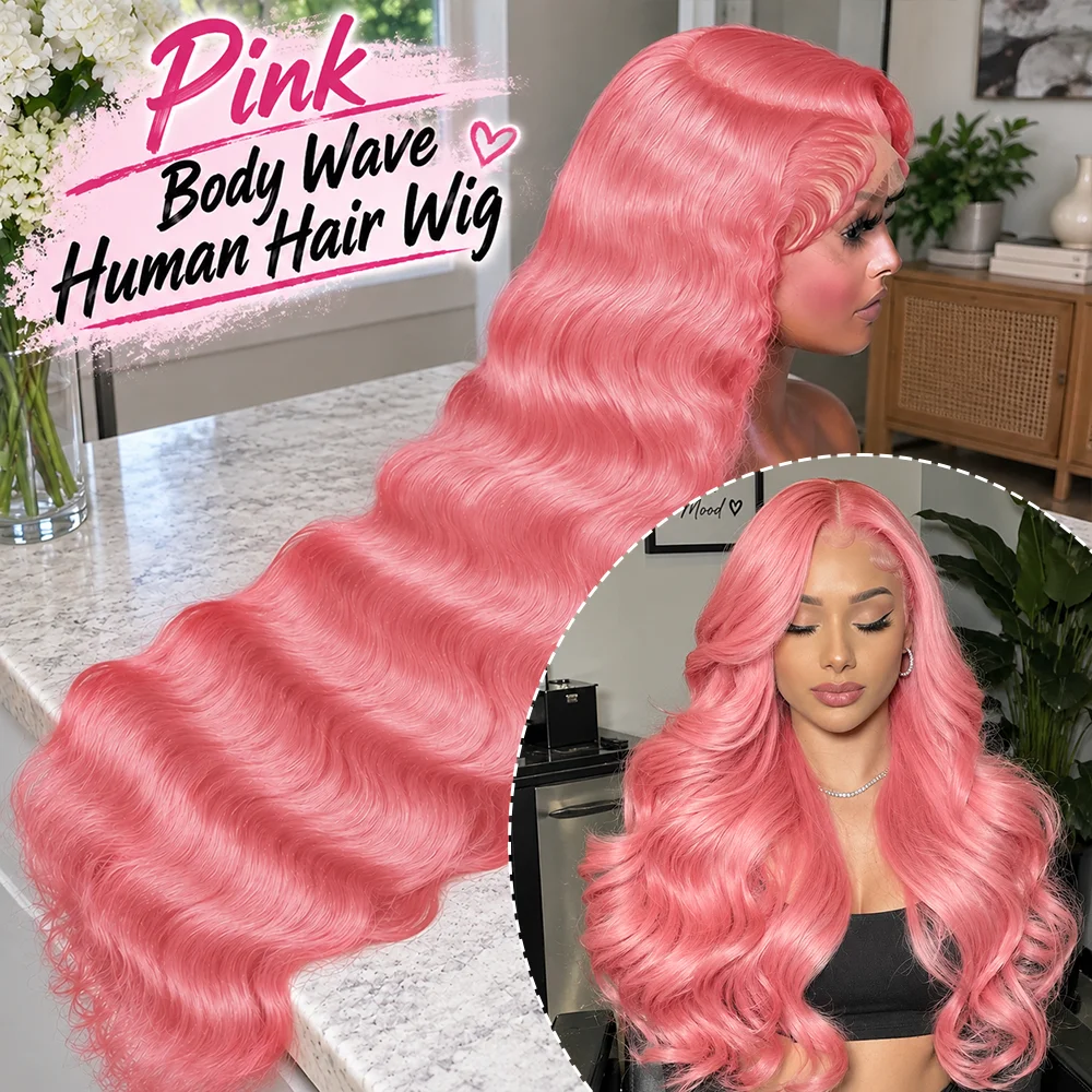 Body Water Wave Pink 13x6 HD Lace Front Wigs Human Hair 250% Density Pre Plucked Hairline Brazilian 13x4 Transparent Lace Frontal Wig