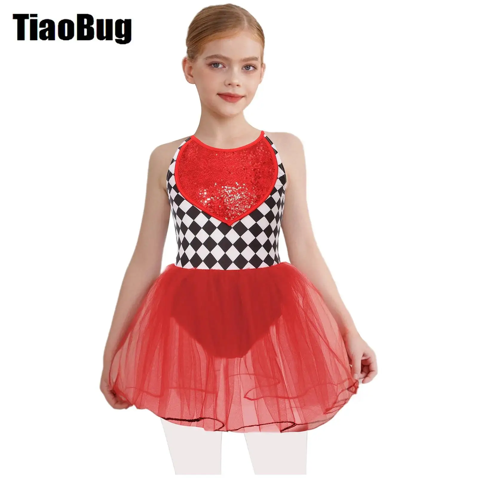 

Платье манежа для ролевых игр на Хэллоуин для девочек, карнавальный костюм персонажа из фильма, платье на бретельках с блестками, балетные платья-пачки в шахматном порядке